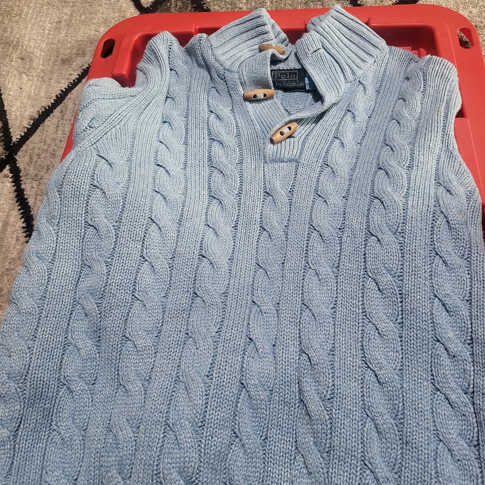 Polo by Ralph Lauren Men’s Light Blue Cable Knit Sweater